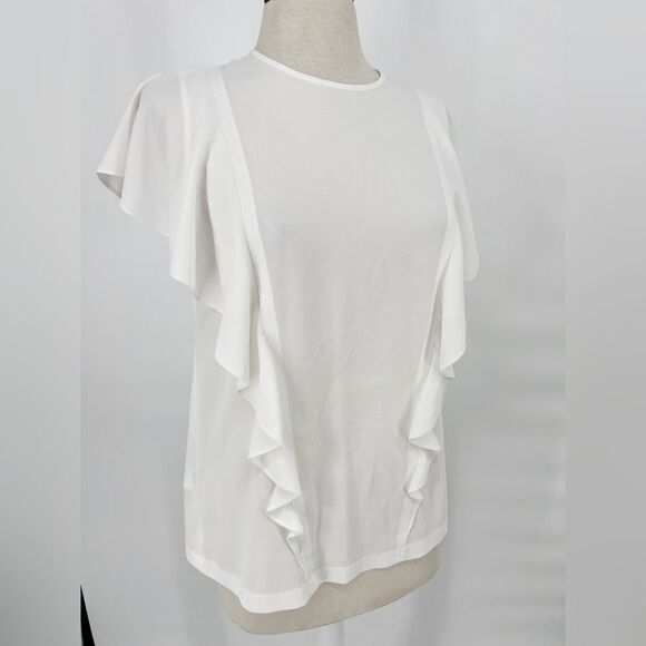 Hugo BOSS Damen White Ruffle Blouse Sz 4 - Picture 4 of 11